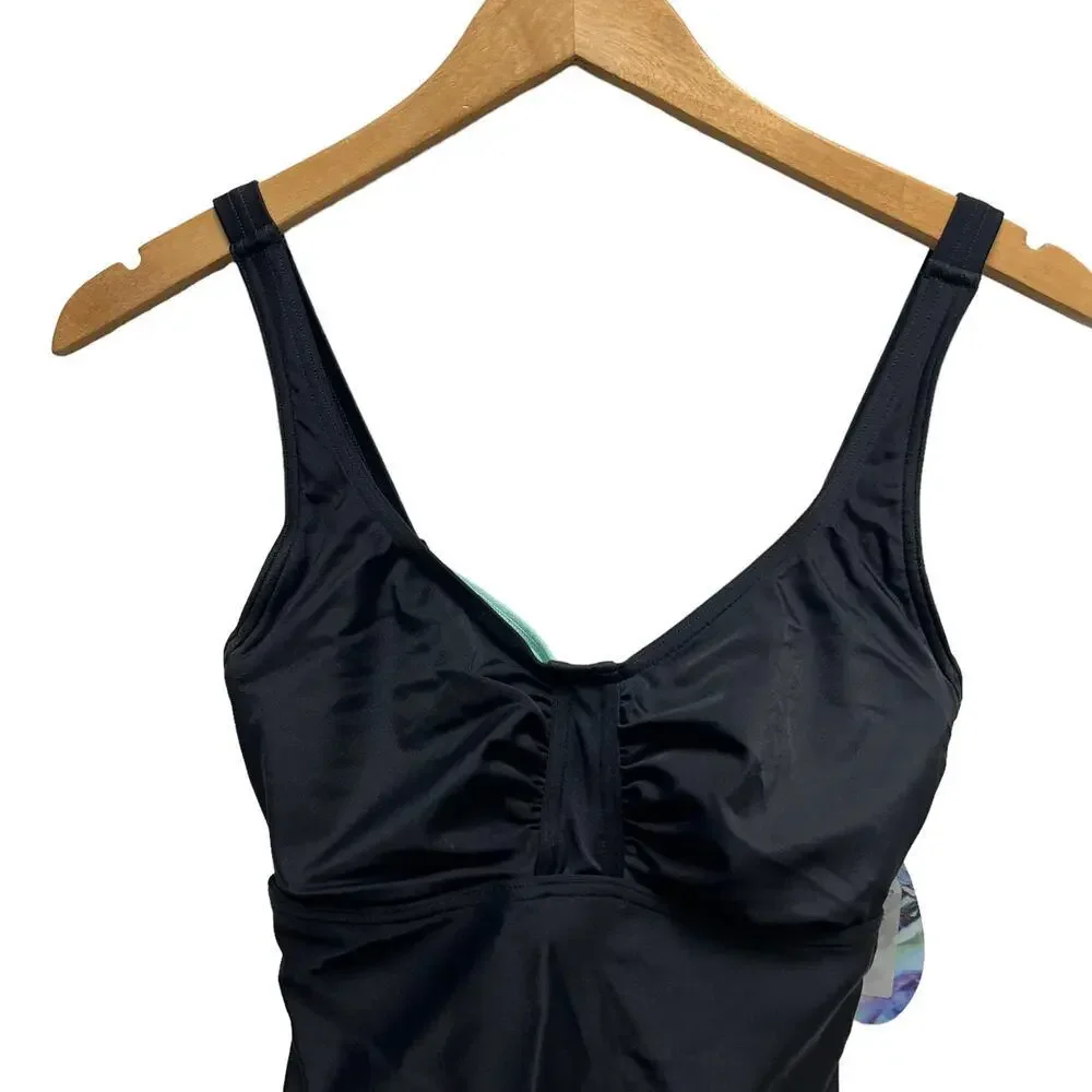 PrAna Aelyn Tankini Scoop Neck Padded Top Black Womens Size 32D/XS NWT‎